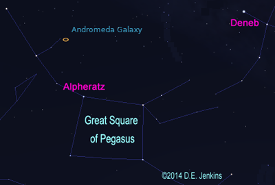 Finder chart to locate the spiral galaxy Andromeda, M-31