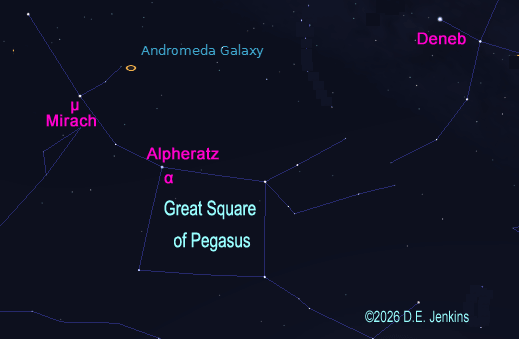Finder chart to locate the spiral galaxy Andromeda, M-31