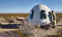 Blue Origin workers recover New Shepard-10 in January 2019