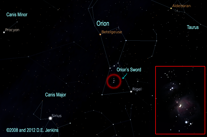 Orion finder chart with M42 inset