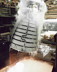  Space Shuttle Main Engine gimballed during a test at the Stennis Space Center